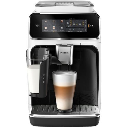 PHILIPS EP3343/50 Serie 3300 LatteGo 5 Kaffeespezialitäten Kaffeevollautomat Weiss, Klavierlack-Schwarze Arena, Edelstahl Abtropfschale