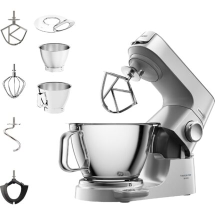 KENWOOD Titanium Chef Baker KVC85.004SI mit integrierter Waage, 2 Edelstahl-Rührschüsseln, viel Zubehör, Küchenmaschine Silber (Rührschüsselkapazität: 5 l, 1200 Watt)