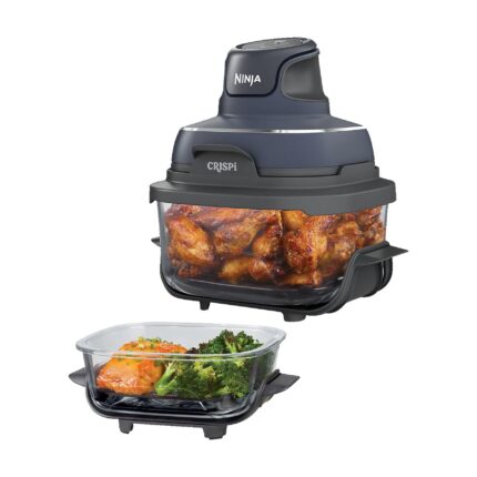 NINJA FN101EUGY CRISPi 4-in-1 Tragbare Glas-Heißluftfritteuse Cyber Space, Heißluftfritteuse